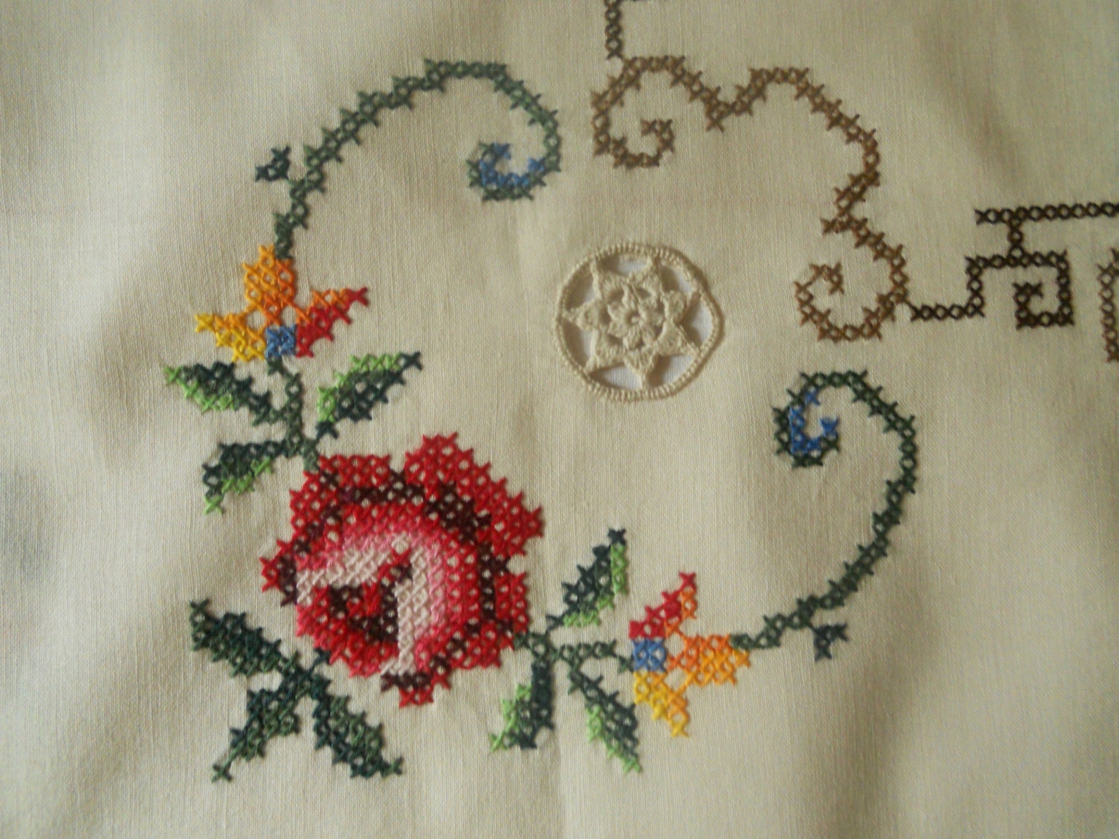 Vintage Embroidered Cross Stitch Linen Tablecloth and Napkins Etsy Canada