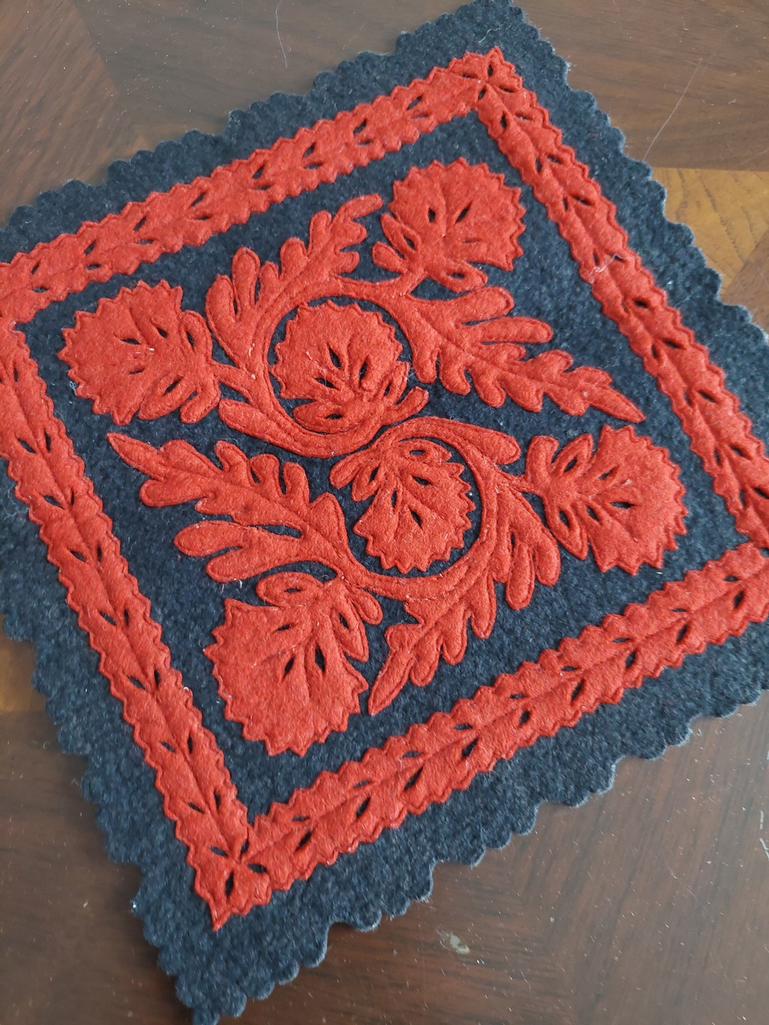 Red Black Traditional Hungarian Felt Applique Table Coaster L Etsy