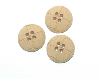 Tan Faux Leather 4-hole button set. Size 13/16" (22mm) Set of 3