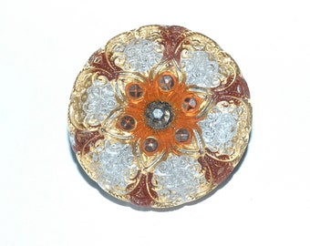 Glass Button - White, Brown, Rust, Gold - Size 1"