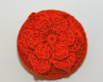 Red Crochet Flower Button Sz 1 1/2"