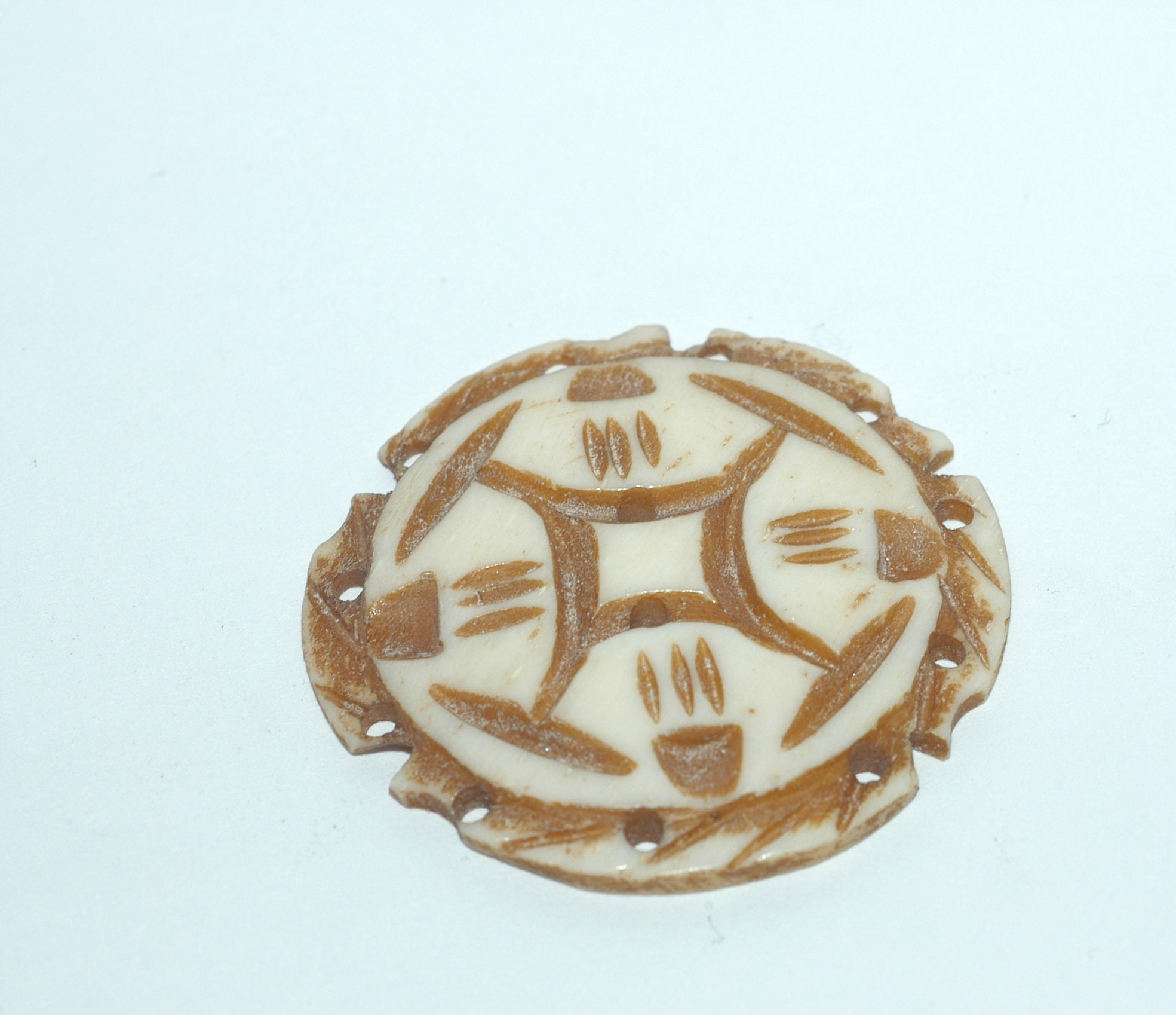 Large Bone Button. Etched Round Button. Size 1 9/16