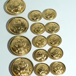 Blazer Button Set. Brass Eagle Crest Buttons. 4 Front and 10 Sleeve image 1