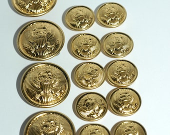 Blazer Button Set. Brass Eagle Crest Buttons. 4 Front and 10 Sleeve