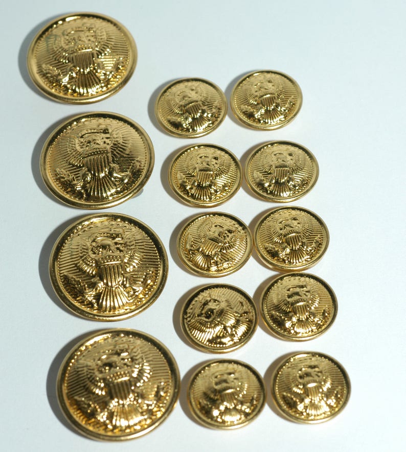 Blazer Button Set. Brass Eagle Crest Buttons. 4 Front and 10 Sleeve image 1