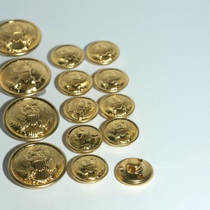 Blazer Button Set. Brass Eagle Crest Buttons. 4 Front and 10 Sleeve image 2