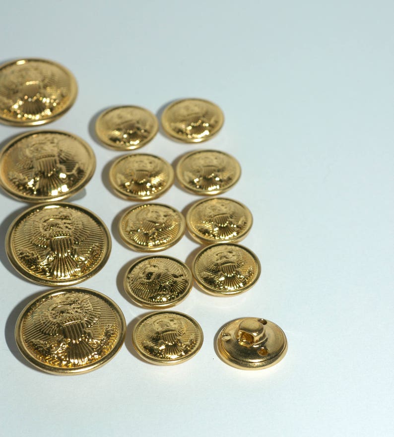 Blazer Button Set. Brass Eagle Crest Buttons. 4 Front and 10 Sleeve image 2
