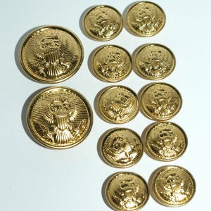 Brass Blazer Button Set. Traditional Eagle Crest. 2 Front and 10 Sleeve Buttons