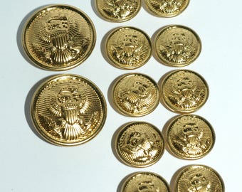 Brass Blazer Button Set. Traditional Eagle Crest. 2 Front and 10 Sleeve Buttons