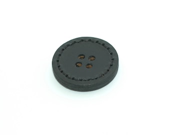 Black Leather 4-hole Button with Stitch Rim 1"