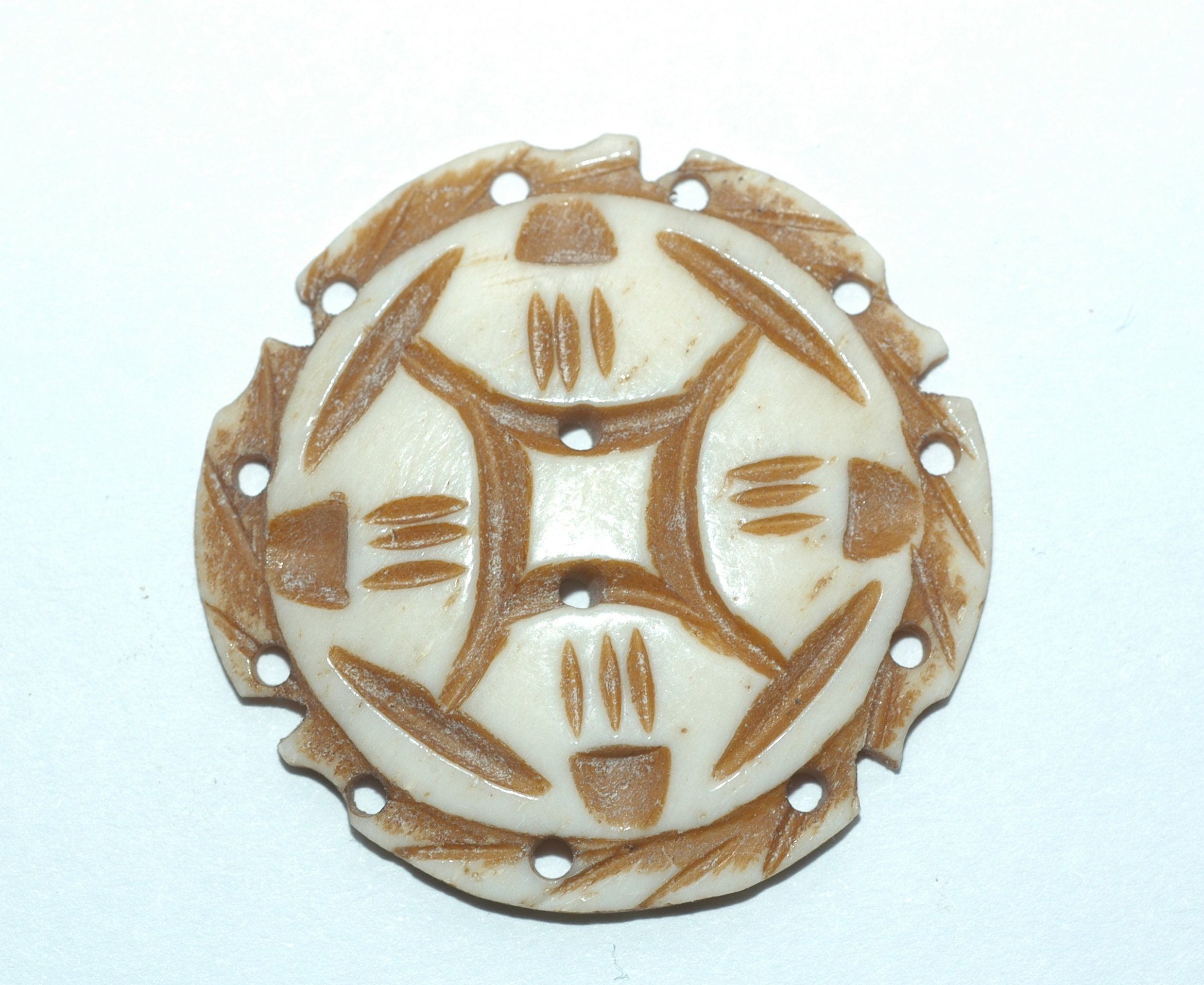 Large Bone Button. Etched Round Button. Size 1 9/16
