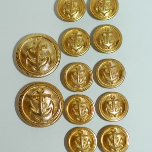 Gold Blazer Button Set - 2 pieces Size 7/8&quot; and 10 pieces Size 5/8&quot; Gold Anchor Buttons