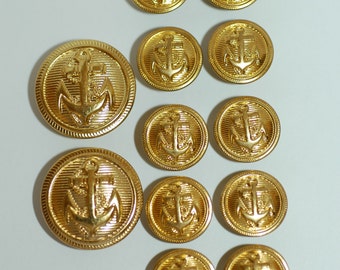 Gold Blazer Button Set - 2 pieces Size 7/8&quot; and 10 pieces Size 5/8&quot; Gold Anchor Buttons