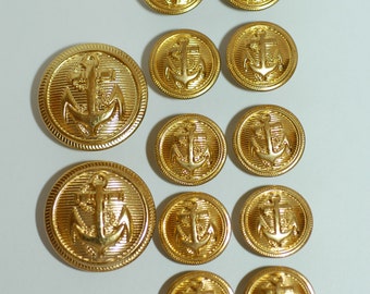 Gold Blazer Button Set - 2 Stück Größe 7/8" und 10 Stück Größe 5/8" Gold Anchor Buttons