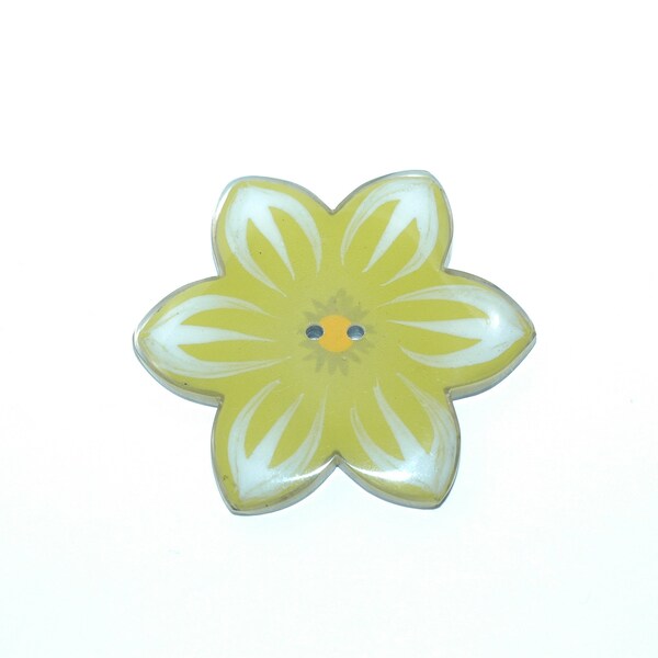 Large flower button. Green flower lacquered wood 2-hole button. 1 3/4" (45 mm) 1 pc.