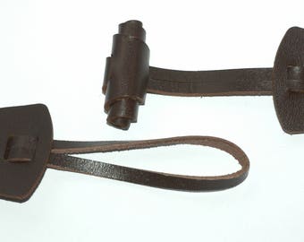 Dark Brown Leather Toggle. Adjustable 3" - 6"