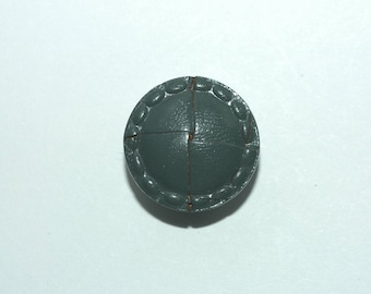 Grey Leather Button. Woven with Stitched Rim. Size 3/4"