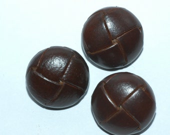 3/4" Dark Brown Woven Leather Button (20mm). Set of 3
