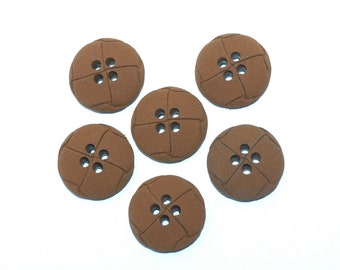 Faux Brown Leather 4-hole Button set. Size 13/16" (22mm)