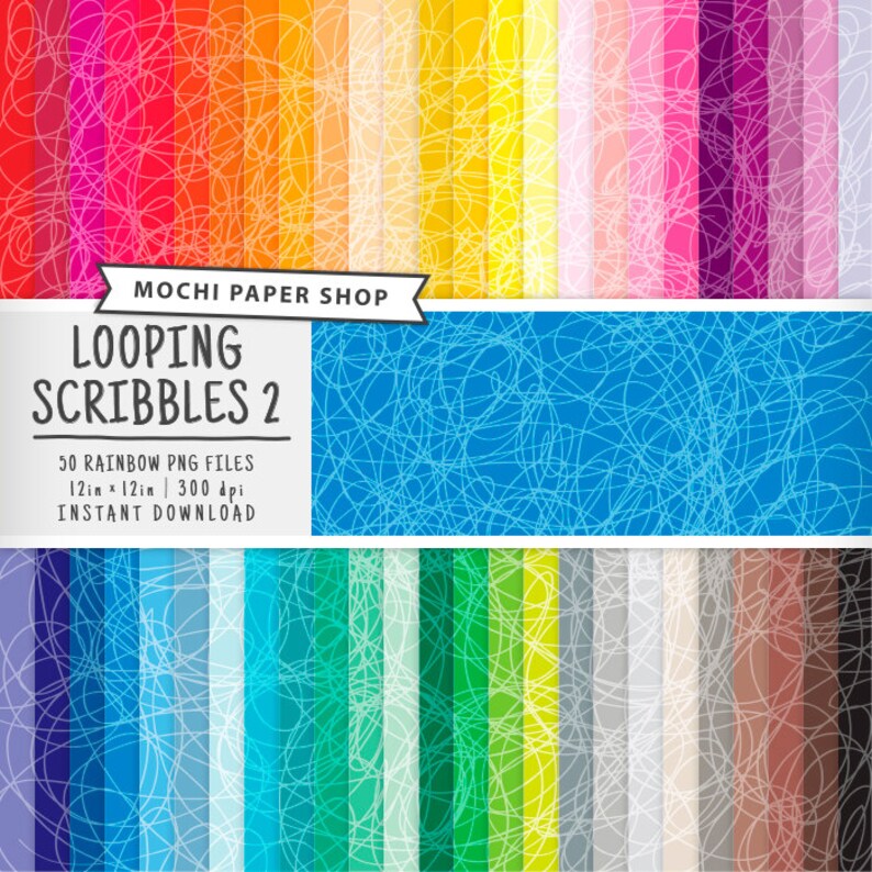 Looping Scribble Pattern Digital Paper 50 Rainbow Colors | Etsy