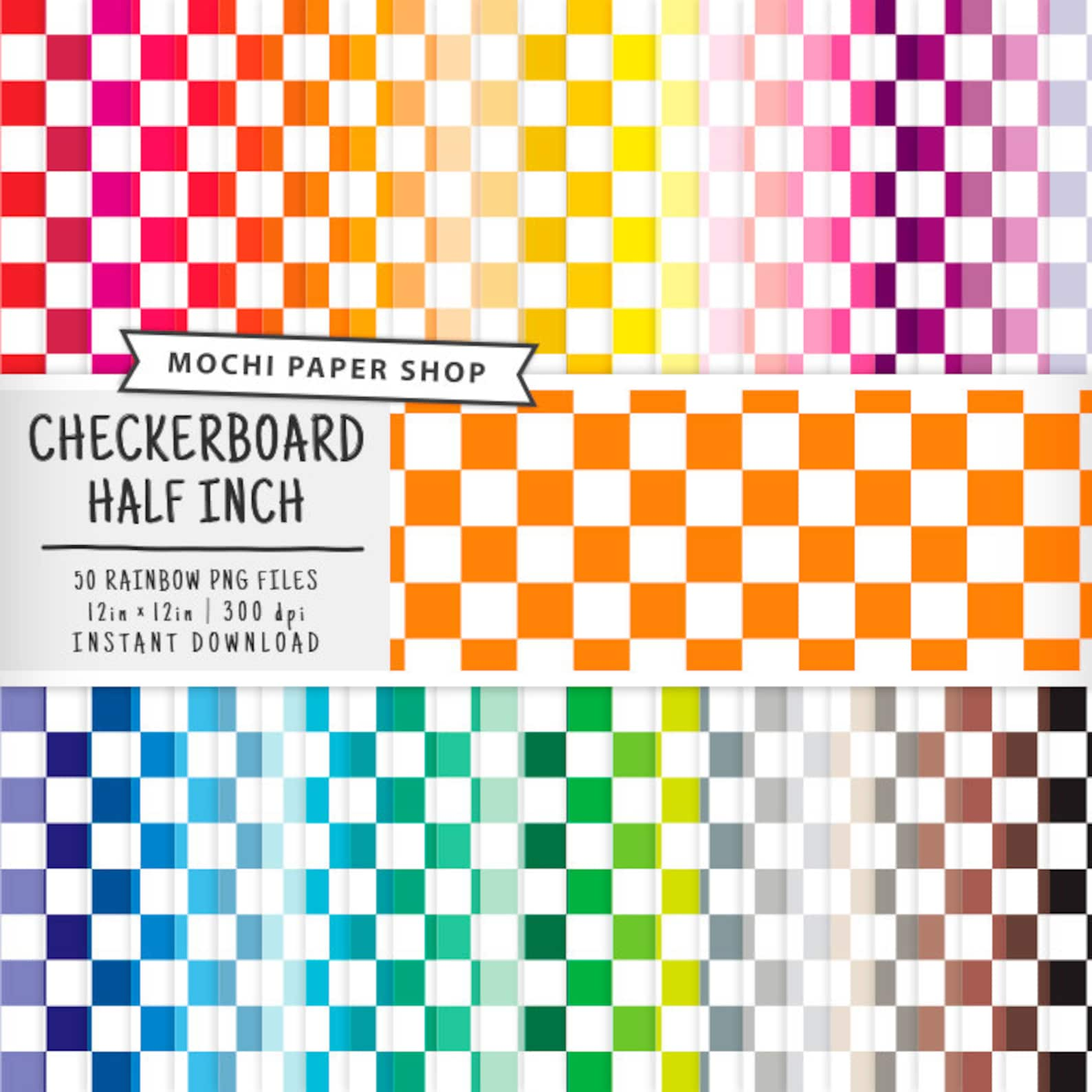 Rainbow Checkerboard Digital Paper Download Checked image 1.