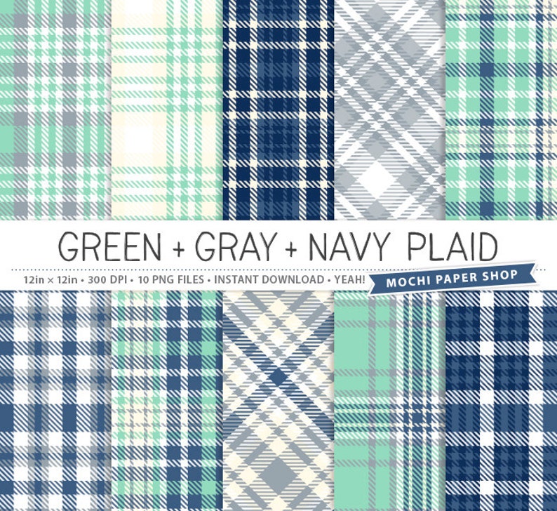 Navy Blue Plaid Digital Paper Green Plaid Digital Background | Etsy