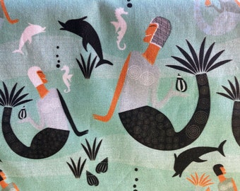 Art Deco Mermaids, Mermaid Wall Hanging, Mermaid Lap Blanket, Mermaid Throw, Small Tablecloth, Mermaid Quilt