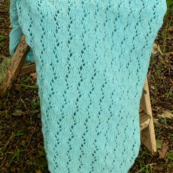 Hand Knitted Baby Blanket, Lace Baby Blanket, Knitted Lace Blanket, Aqua Baby Blanket, Knitted Blue Baby Blanket