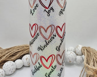 Fruit Of The Spirit Tumbler, Red & Pink, 20oz Skinny, Christian, Gift, Scriptures, Bible