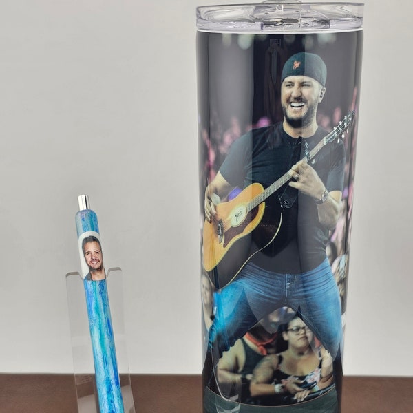 Luke Bryan Tumbler & Pen Set, Inkjoy Gel Pen, Glitter Pen, Refillable, Sublimated Tumbler, Birthday Gift, Country Music Singer, Nashville.