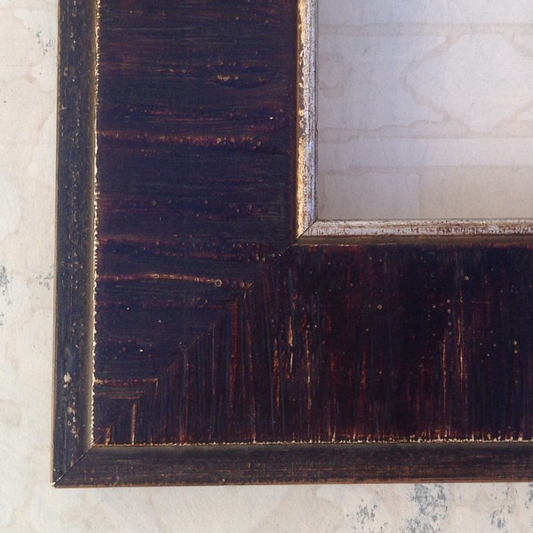 2 3/8" Wide Dark Wood Picture Frame with Silver Filet- Luxury High End Diploma Frame - Craftsman Lodge Style- Large Custom Sizes