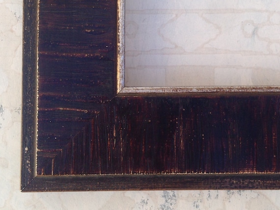 2 3/8" Wide Dark Wood Picture Frame with Silver Filet- Luxury High End Diploma Frame - Craftsman Lodge Style- Large Custom Sizes