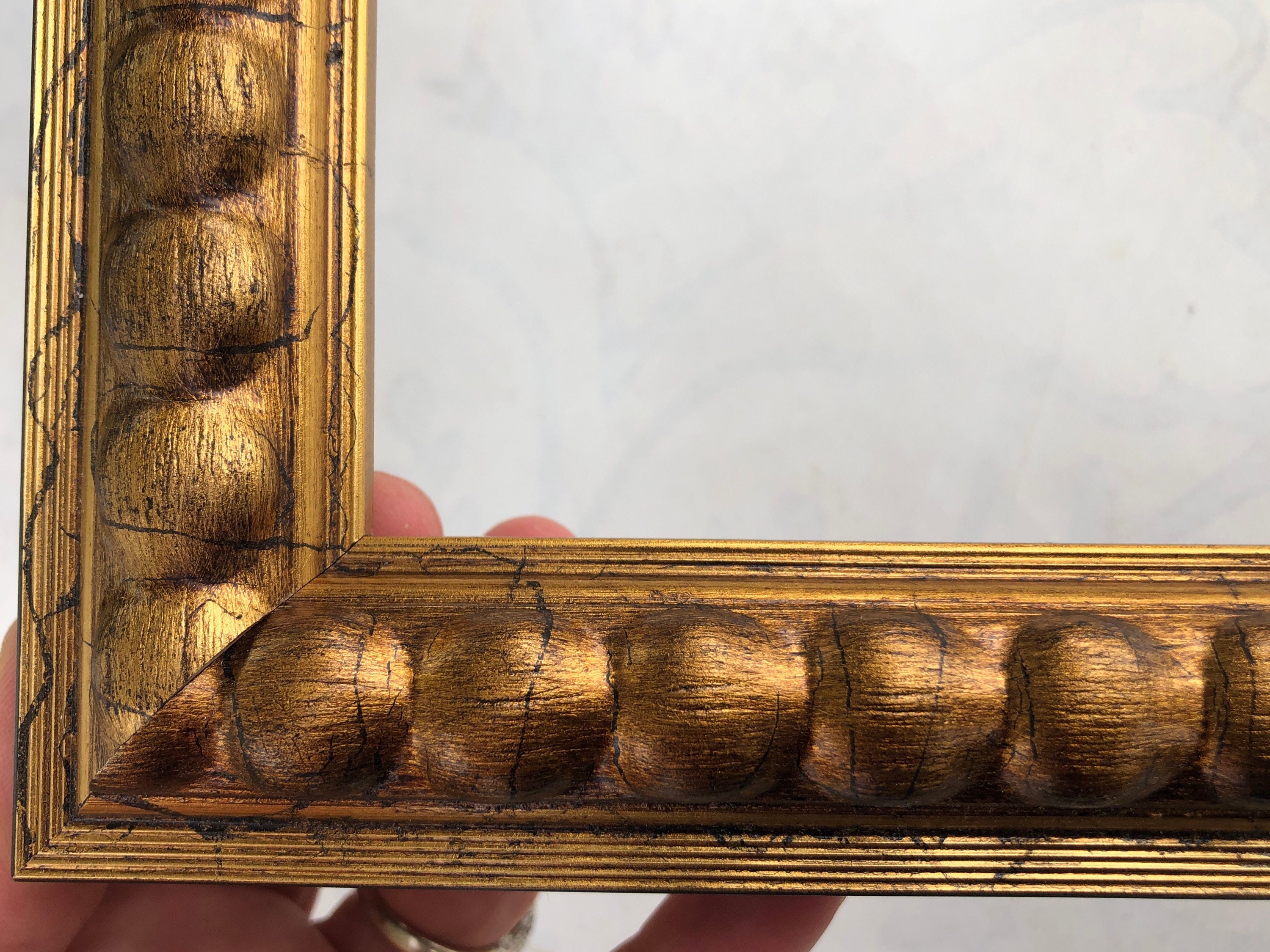 Chunky Bead Gold Picture Frame, Antique Distressed Finish- Custom