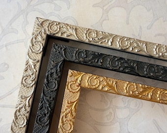 Custom Damask Picture Frame, Gold Silver Black, Vintage Photo Frame A4 A3 A2 4x6 5x7 6x6 8x8 8x10 11x14 11x17 12x16 13x19 16x20 16x24 18x24