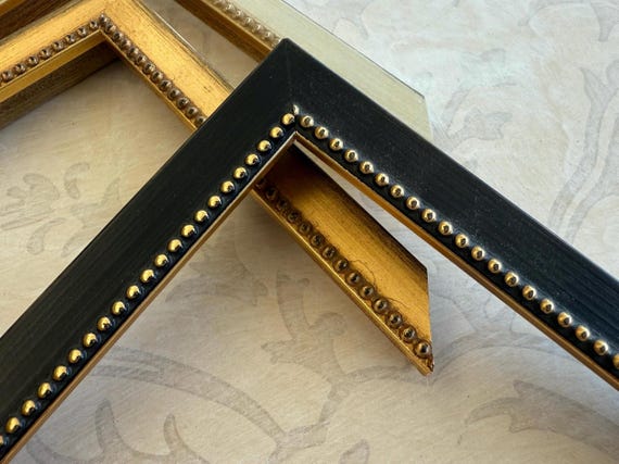 Lightly Distressed Black Picture Frame W/Gold Bead- Shabby Chic Rustic- A5 A4 A3 5x5 5x7 8x8 8x10 9x12 10x10 11x14 12x16 12x18 16x16 16x20