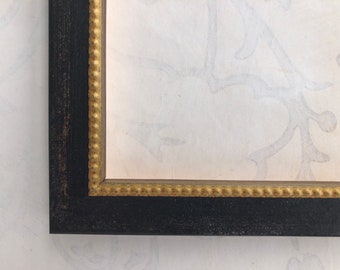 Distressed Black Picture Frame W/Gold Bead- Shabby Chic Rustic- A5 A4 A3 5x5 5x7 8x8 8x10 8.x11 9x12 10x10 11x14 12x16 12x18 16x16 16x20