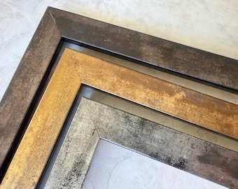 Distressed Industrial Picture Frames- Burnished Gold, Silver & Charcoal- Custom Sizes- A4 A3 A2 8x8 8x10 8.5x11 9x12 10x10 12x12 11x14 16x20