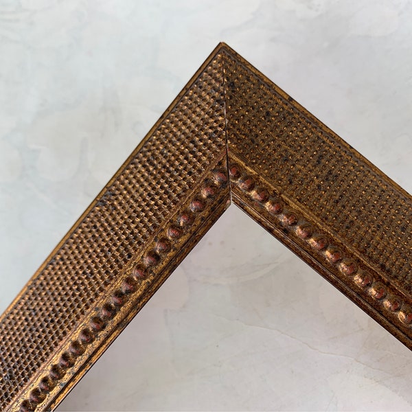 Beaded Wedge Antique Gold Picture Frame- Custom Picture Framing- 24x36 20x30 18x24 16x20 11x14 10x10 9x12 8.5x11 8x10 6x6 5x7 4x4 A4 A3 A2