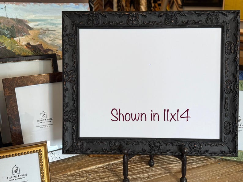 Satin Black Picture Frame- Victorian Gothic Style- A4 4x4 4x6 5x7 8x8, 8x10 8.5x11 9x12 10x10 12x12 11x14 16x20 18x24 24x30 image 7