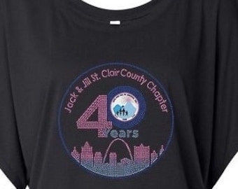 Jack and Jill of America Chapter Anniversary Shirt, Personalize Your Chapter Name and Skyline, Rhinestone and Glitter T-Shirt or Dolman Top