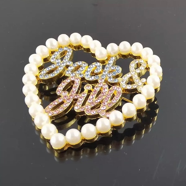 Jack and Jill of America Pearl & Rhinestone Heart Brooch; JJ Heart Pin