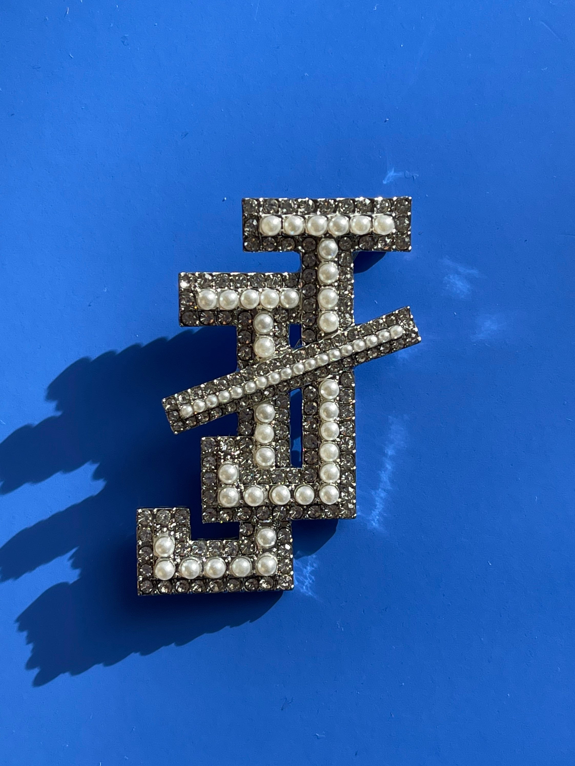 JJ Interlock Pin, Crystal Rhinestone & Simulated Pearl Brooch - Etsy