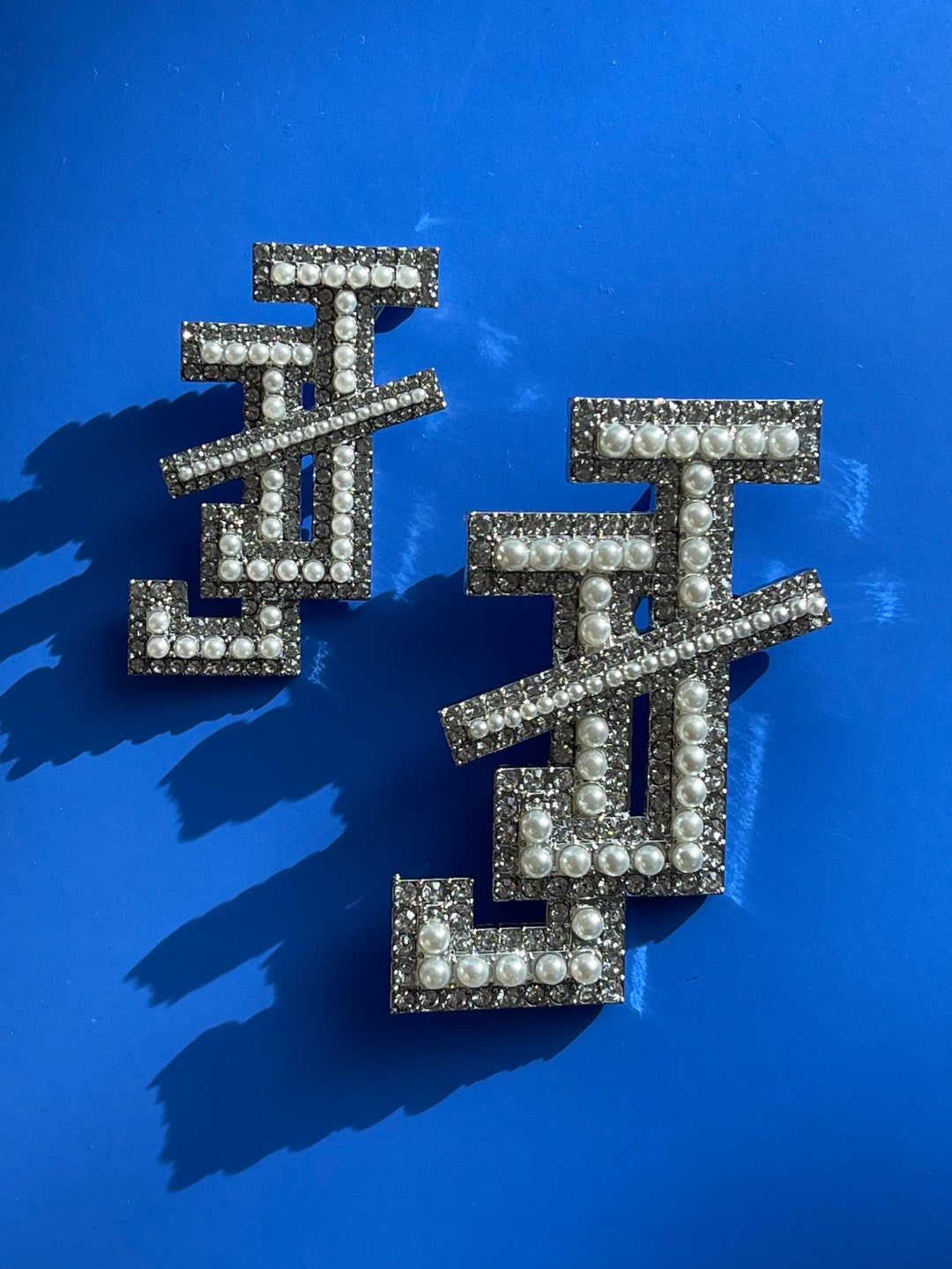 JJ Interlock Pin, Crystal Rhinestone & Simulated Pearl Brooch - Etsy