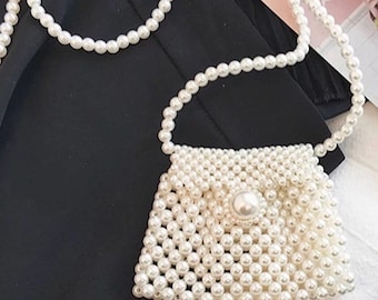 Pearl beaded crossbody purse, Pearl cellphone purse, faux pearls, bridal purse