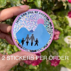 Jack and Jill of America Stickers, 3 inch Glitter Stickers, Non-Glitter, Hologram, 2-pieces per Pack or 10-On a Roll,  JJOA Logo Stickers.