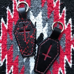 Coffin Leather Keychain - Halloween - Key Fob - Luggage Tag handmade - customizable