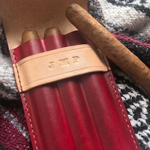 Leather Cigar Case - Handmade Cigar Holder - Holds up to 60 Ring Size - customizable