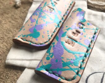 Leather LIGHTER case for use with BIC lighter SPLATTER paint handmade - customizable