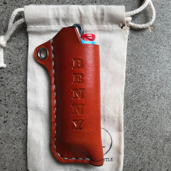 Leather LIGHTER keychain case for use with BIC lighter - lighter cover keychain handmade - customizable