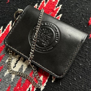 Cartera de cuero con cadena de motociclista - 4 bolsillos con soportes para púas de guitarra hechos a mano - personalizable